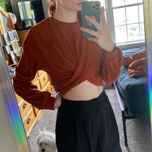 Cropped orange crisscross sweater
